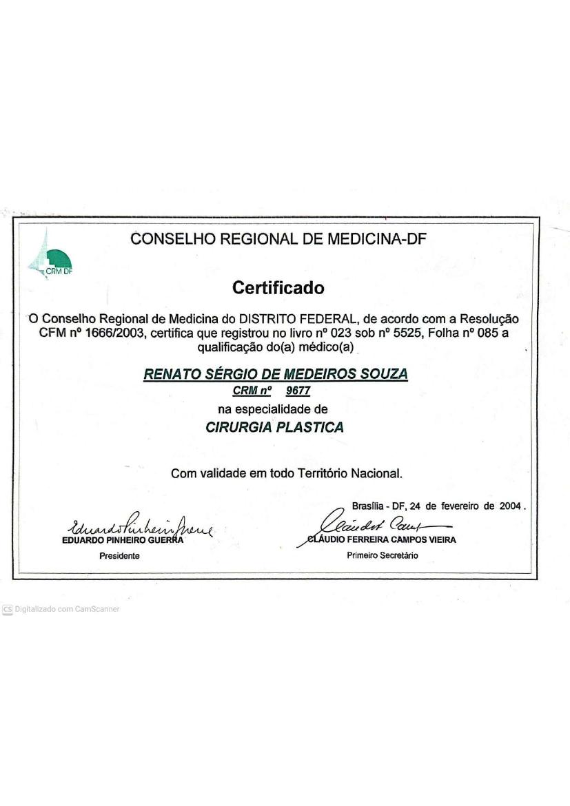 Registro de qualificação de especialista em Cirurgia Plástica — CRM-DF (RQE 5525)