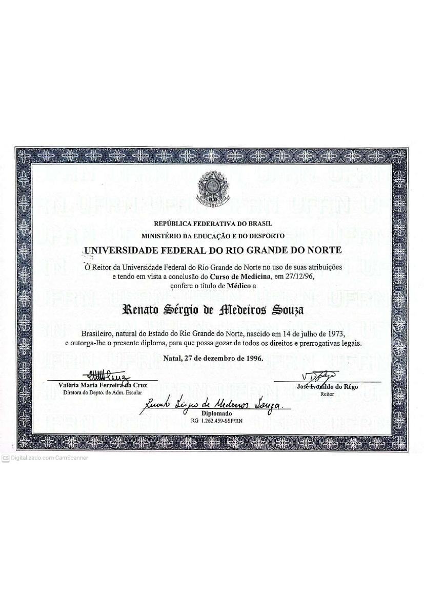 Diploma de Médico — Universidade Federal do Rio Grande do Norte (UFRN), 1996